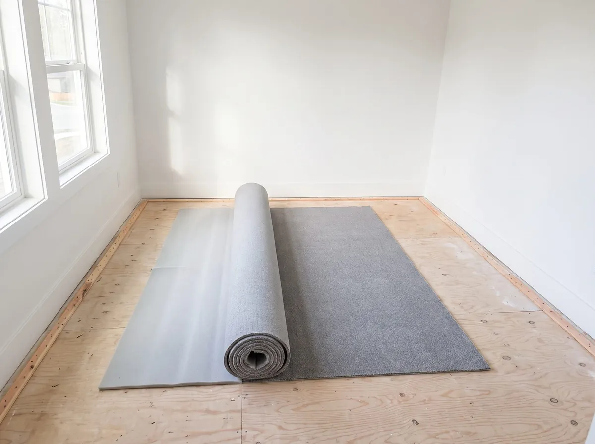 A roll of carpet and underpad, ready to install