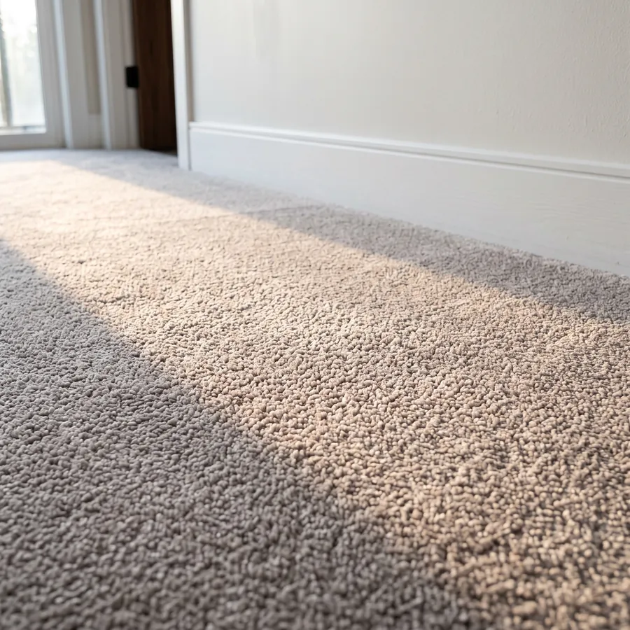 New cut-pile carpet in morning light, close up