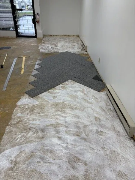 Floor patched, the herringbone started